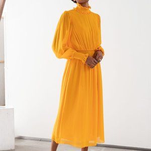 and other stories midi wedding guest dress / orange yellow / size 4